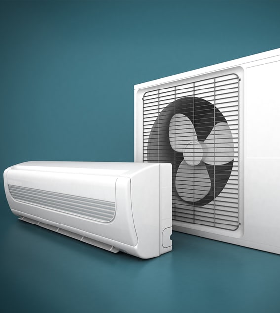 Modern Air Conditioner on a Blue Background — Air Conditioning Professionals in Taree, NSW